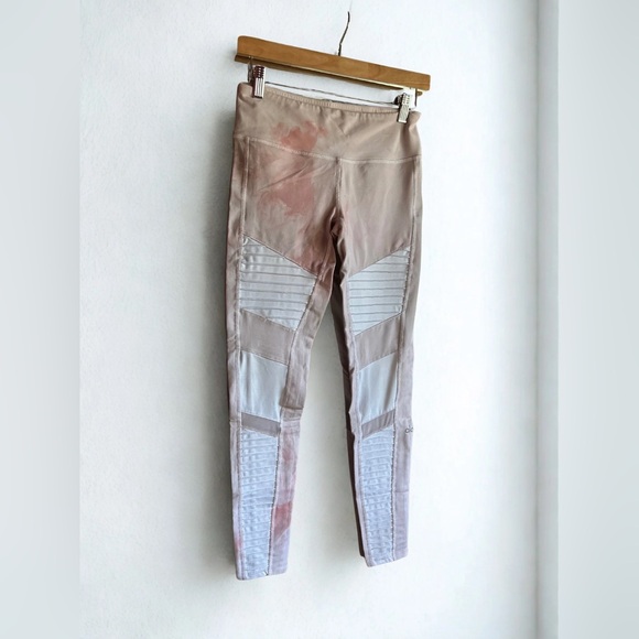 ALO Yoga Tie Dye White with Pink Washed Moto Leggings - Picture 1 of 5